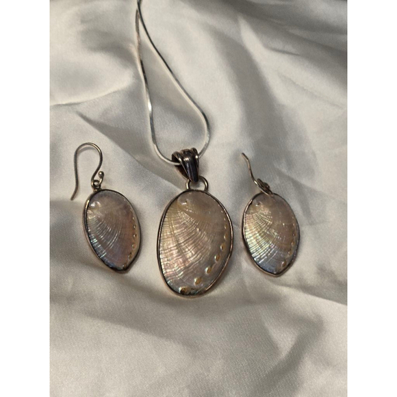 Abalone set earrings necklace 925 sterling - Picture 1 of 16